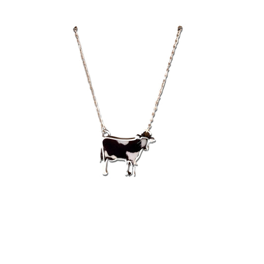 Western Farm Animal Pendant Necklace, Cow, Horse, Goat, and Pig Hide - Silver Chain, 15.35 inch + 1.97 inch Extension