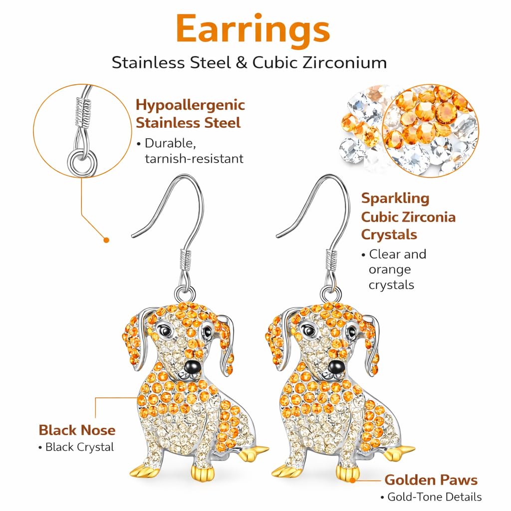 Dog Lovers' Earrings, Different Dog Breed Stud Earrings with Crystals, Rose Gold and Silver Tone - Party, Birthday, or Christmas Gift