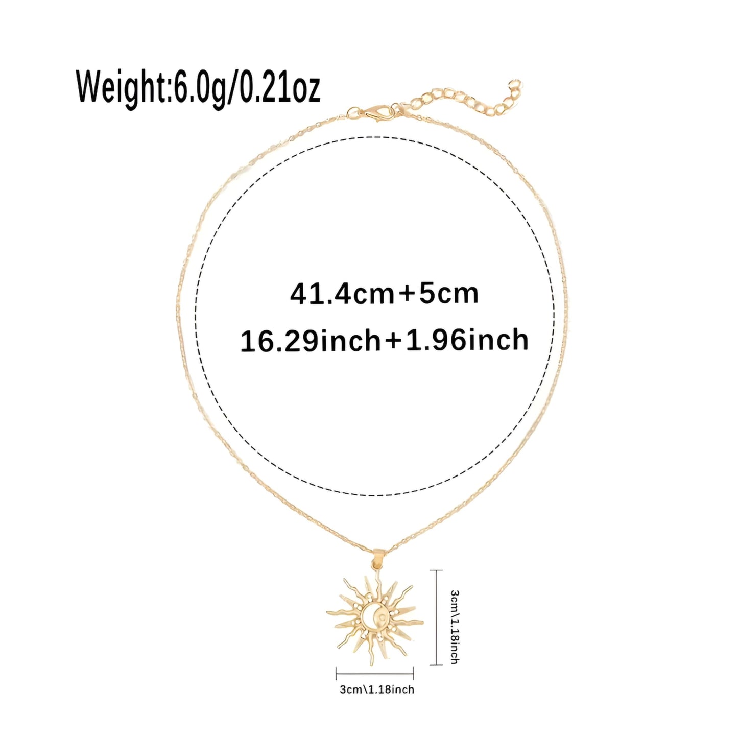 Sun and Moon Celestial Pendant Necklace, 18 Inch Gold Chain, 1.18 Inch Charm