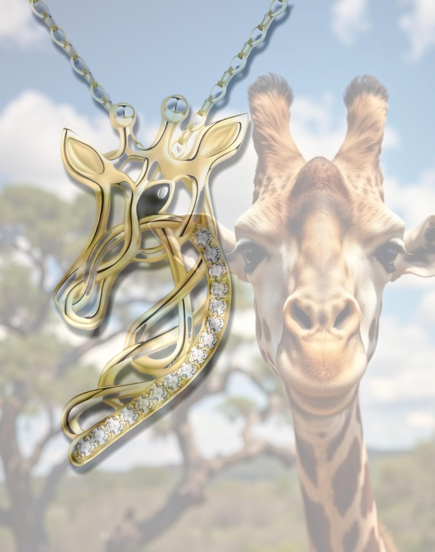 Sterling Silver Tree of Life Giraffe Pendant Necklace, Giraffe Head Pendant Necklace Giraffe, Blue Crystal Background, Gift for Animal Lovers!