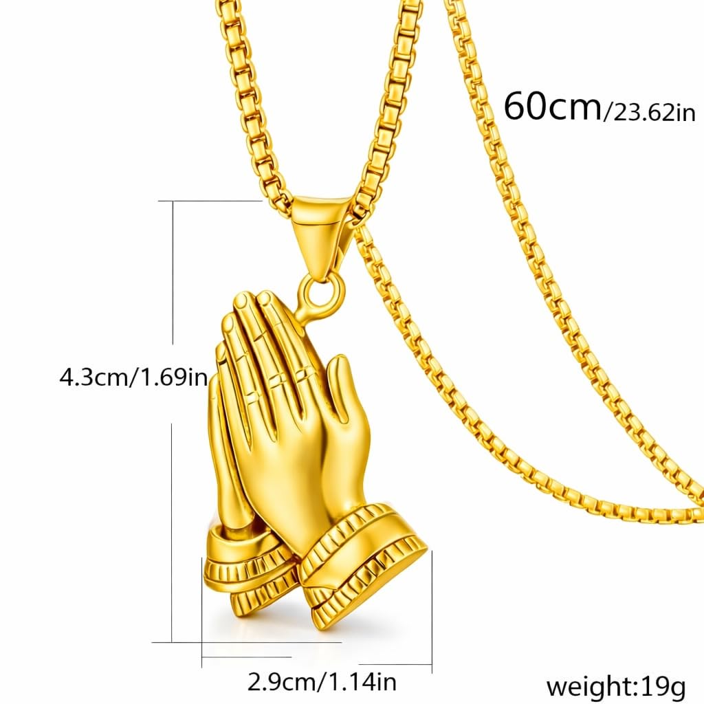 Exquisite Silver Prayer Hands Necklace - A Symbol of Faith, Elegance, and Spiritual Connection - 1pc Prayer Hands Stainless Steel Chain Pendant