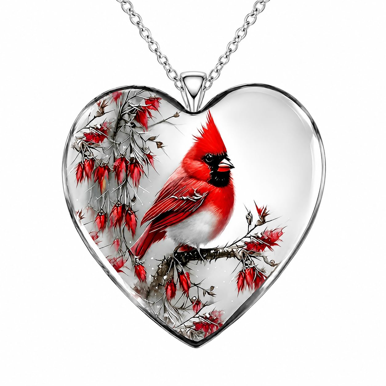 SUPAC Red Cardinal Necklace, Silver-Plated 'I Am Always with You' Inspirational Message, Adjustable - Christmas, Party, or Birthday Gift (Standing Cardinal)