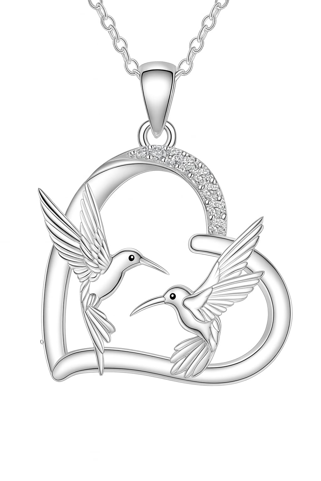 SUPAC Sterling Silver Hummingbird Heart Pendant Necklace, Crystal Accent, Chain Included