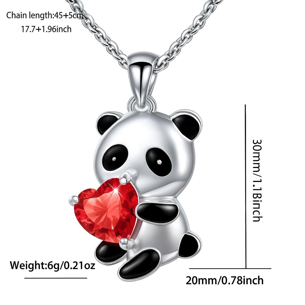 Cute Panda Heart Crystal Pendant Necklace, 17.7 inch Chain, Silver - 6+ Color Options