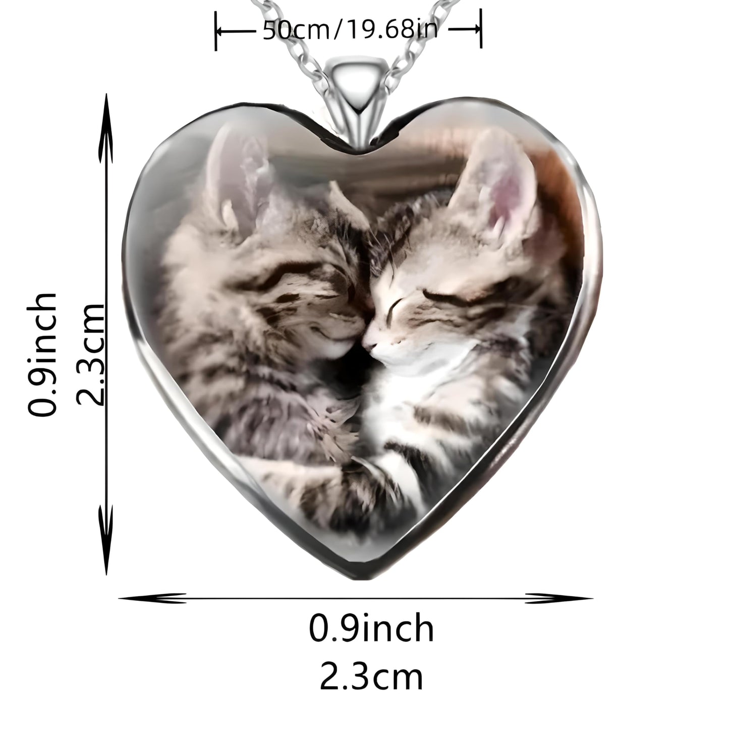 Heart-Shaped Pendant Necklace with Different Animals - Panda, Horse, Deer, Cat, Elephant, Dog Scenic Views, Stainless Steel Necklace with Glass Pendant - Christmas, Holiday, or Birthday Gift (2 Kittens)