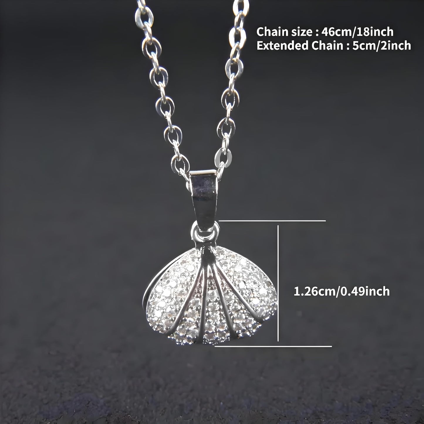 Crystal Shell Pearl Pendant Necklace, 18 Inch Chain with 2 Inch Extender, Silver