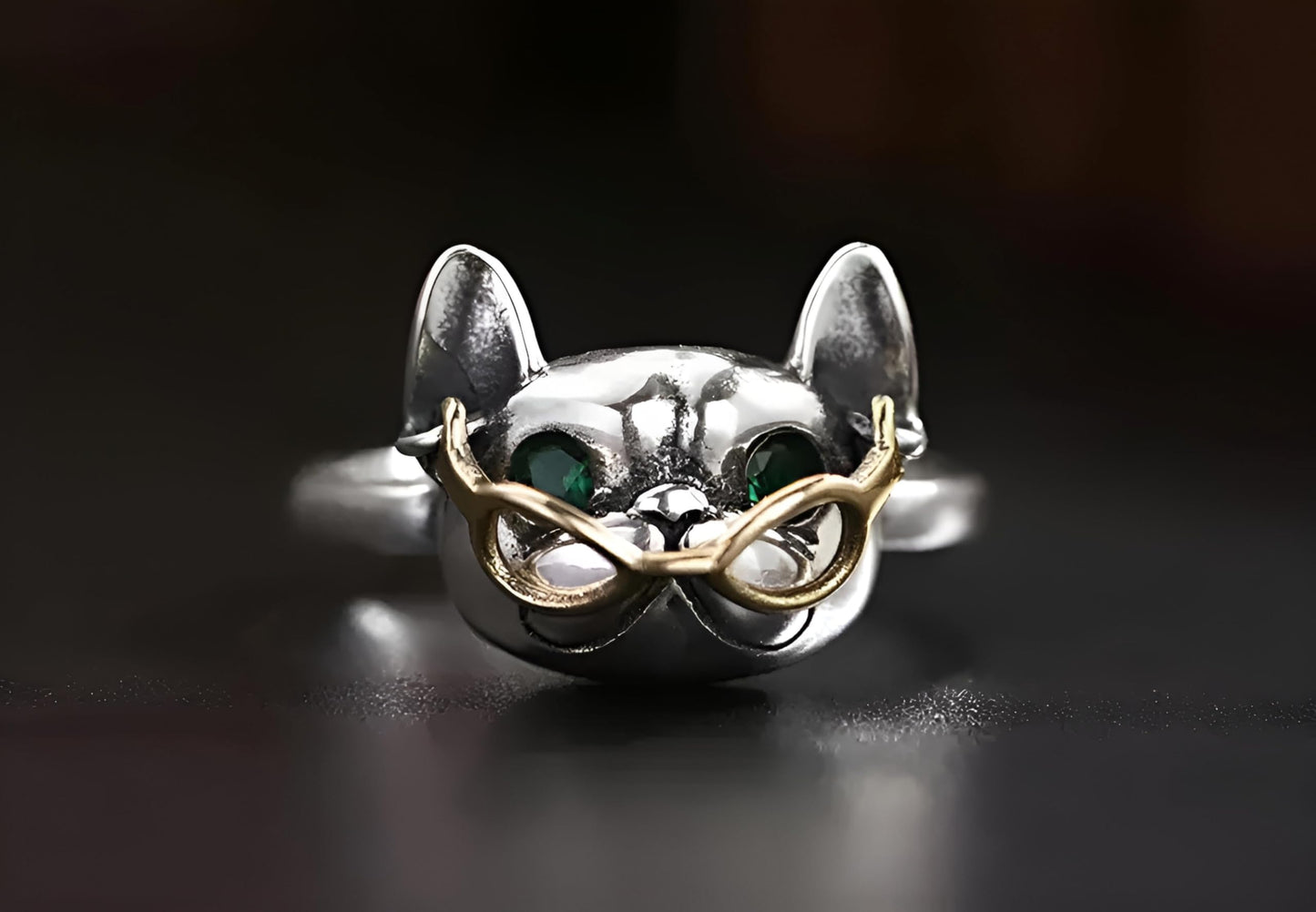 SUPAC Silver Cat Ring for Men or Women, Sleeping Kitty, Unique Zinc Alloy Design, Antique Silver Plating - Adjustbale Stainless Steel Silver Cat Ring - Christmas or Birthday Gift