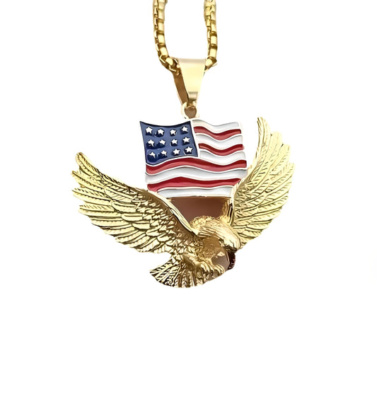 Mens Majestic Silver Eagle with American Flag Pendant Necklace - A Bold Hip Hop Jewelry Statement, Symbol of Freedom and Unmatched Style