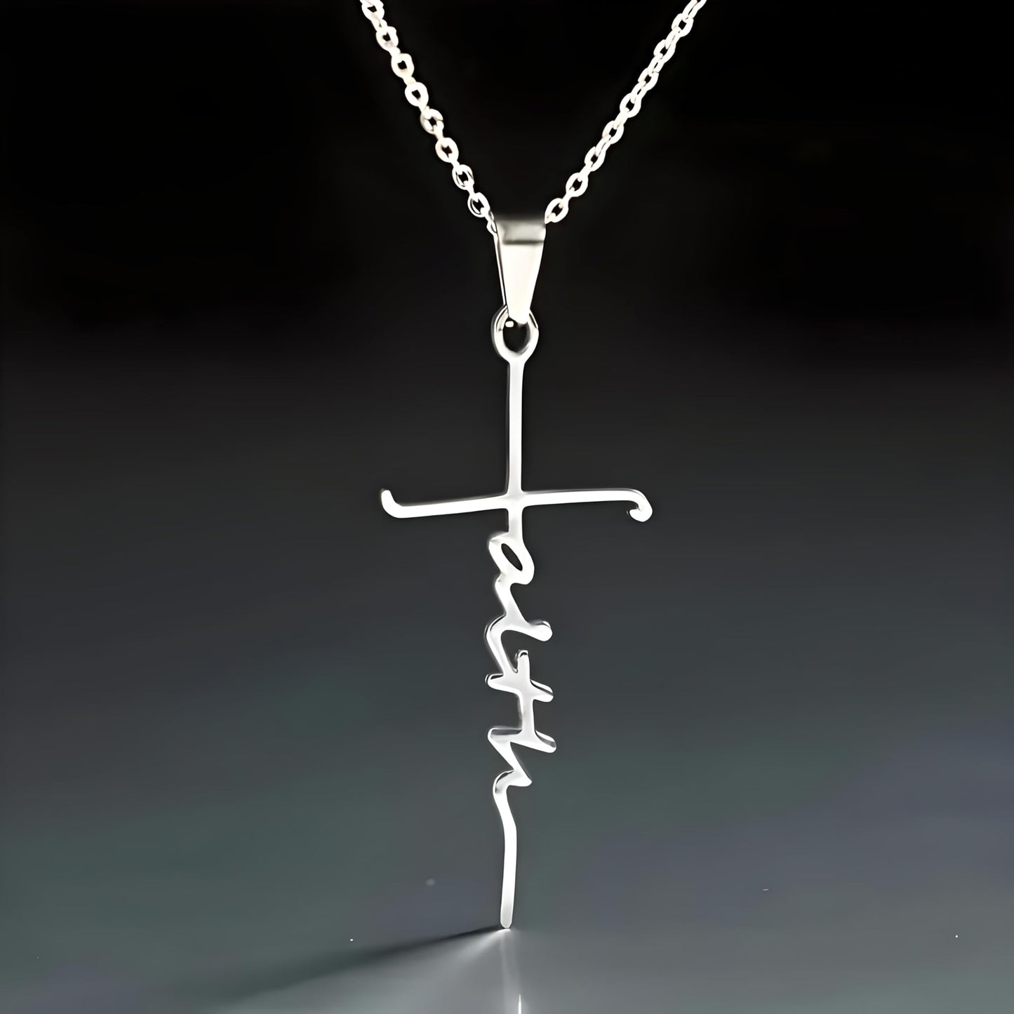 SUPAC Silver Necklace with Engraved 'Faith' Pendant - Elegant Statement Jewelry for Unwavering Belief and Spiritual Grace- (Silver)