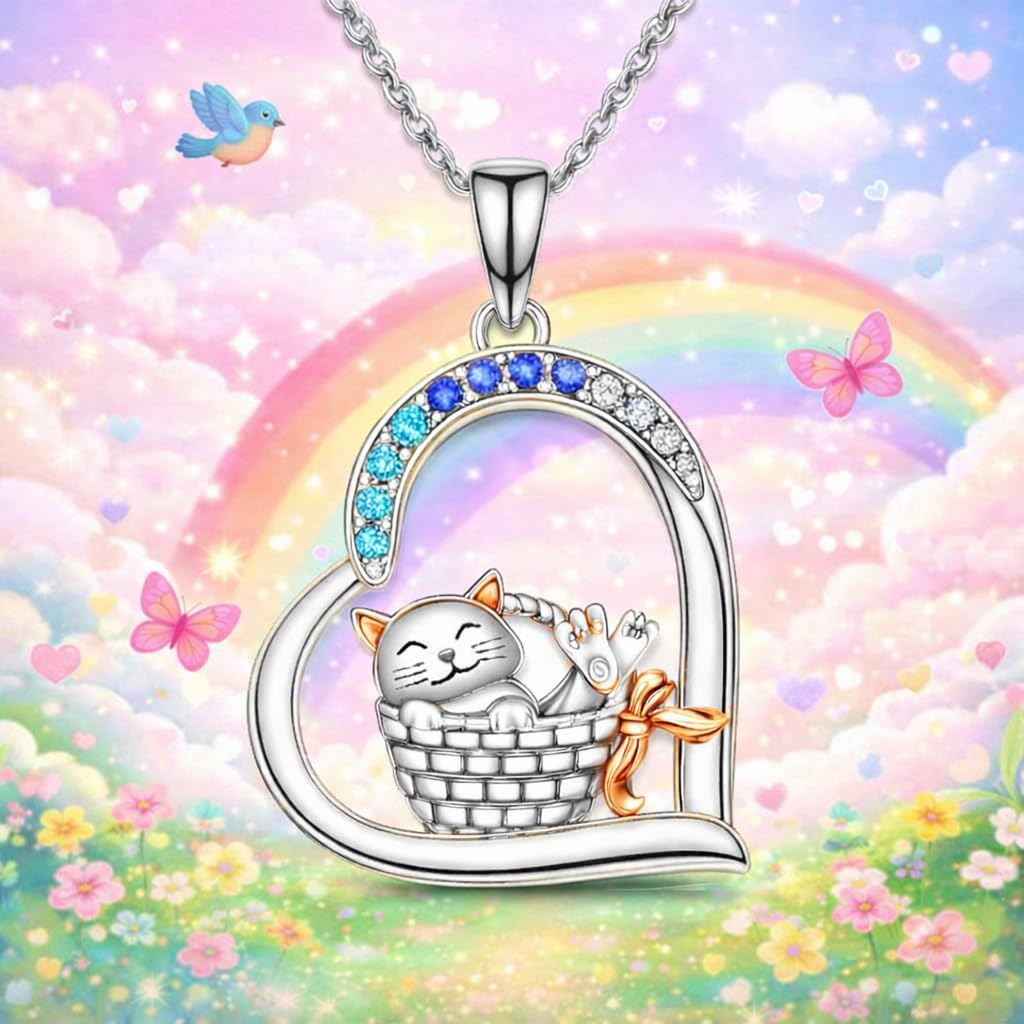 SUPAC Cute Cat Heart Necklace, With Black Kitten Sitting Together - Charming Heart Necklace in Rose Gold - Stylish Versatile Gift for Women & Party Accessory!