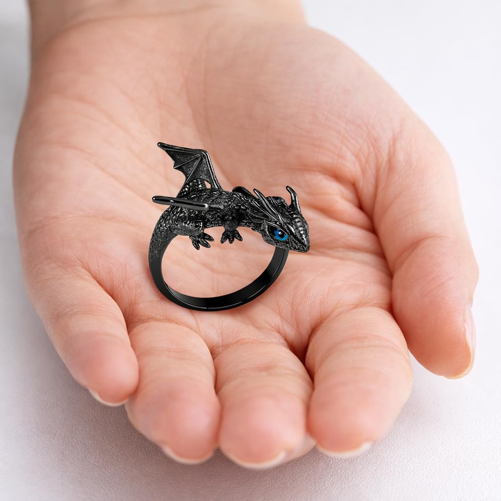 SUPAC Whimsical Silver Flying Dragon Ring - Unique Animal Shape Design, Adjustable Index Finger Ring for Men or Women, Cute Personality Statement Jewelry, Niche Fashion Accessory