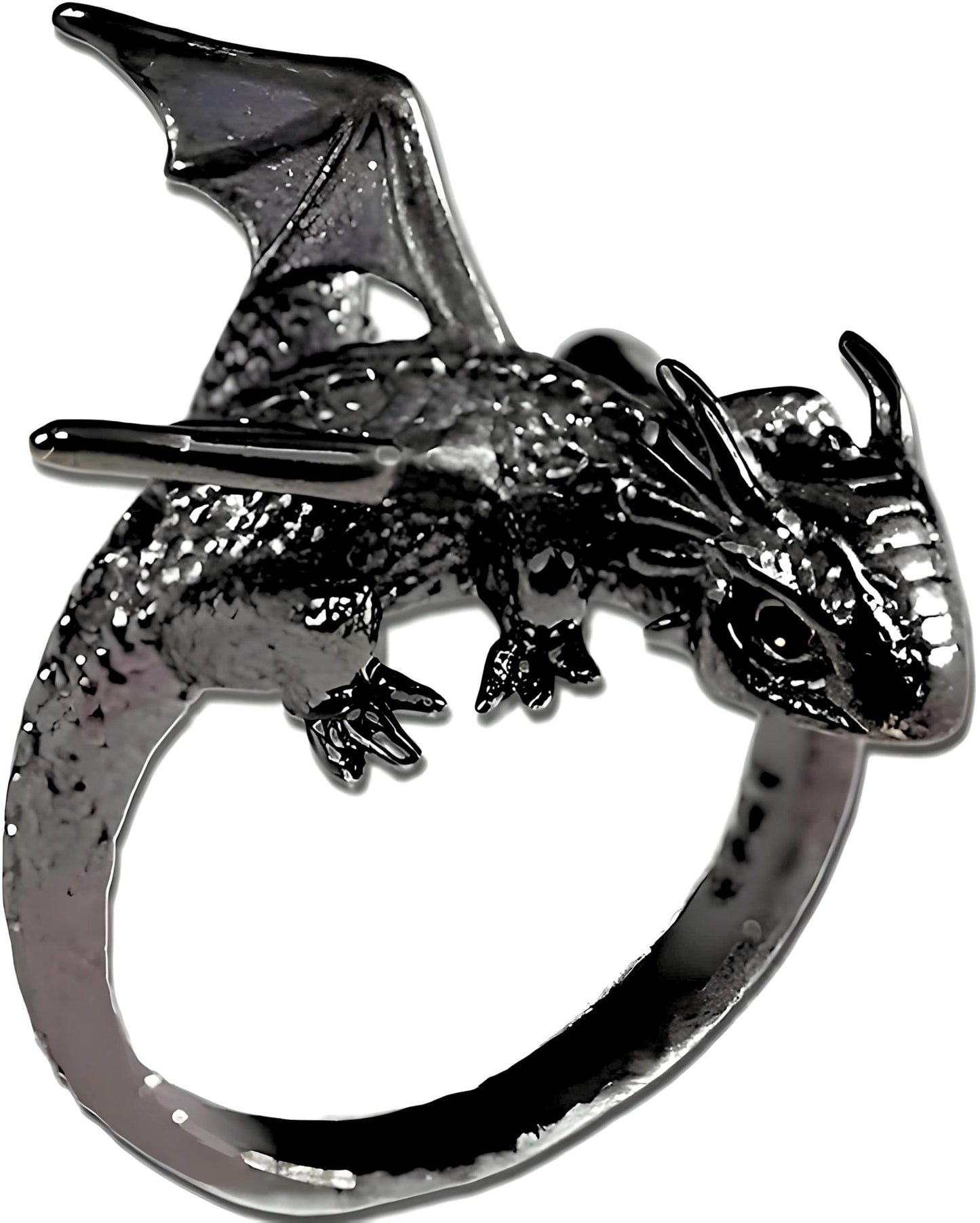 Whimsical Silver Flying Dragon Ring - Unique Animal Shape Design, Adjustable Index Finger Ring for Men or Women, Cute Personality Statement Jewelry, Niche Fashion Accessory