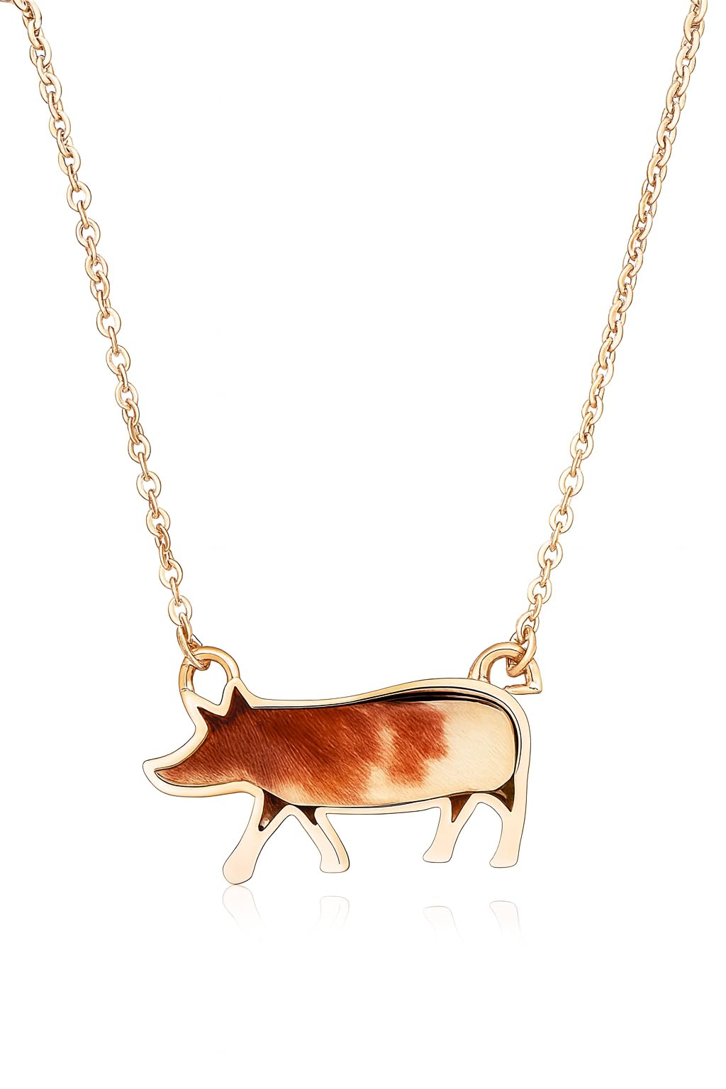 SUPAC Western Farm Animal Pendant Necklace, Cow, Horse, Goat, and Pig Hide - Silver Chain, 15.35 inch + 1.97 inch Extension