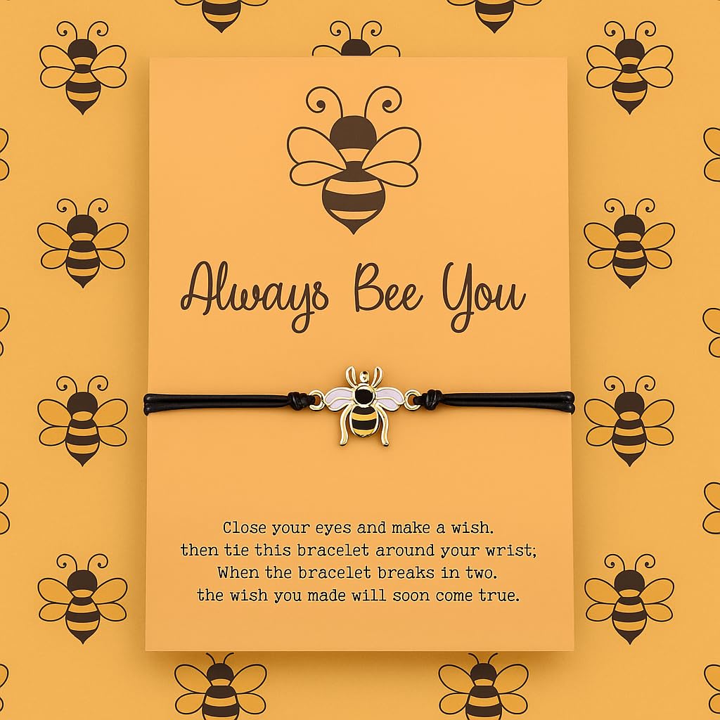 SUPAC Animal and Sport Friendship Bracelet, Always Bee You Wish Bracelet, Black Adjustable String, Decorative Animal Charms, 6.2-11.8 inches (Bee)