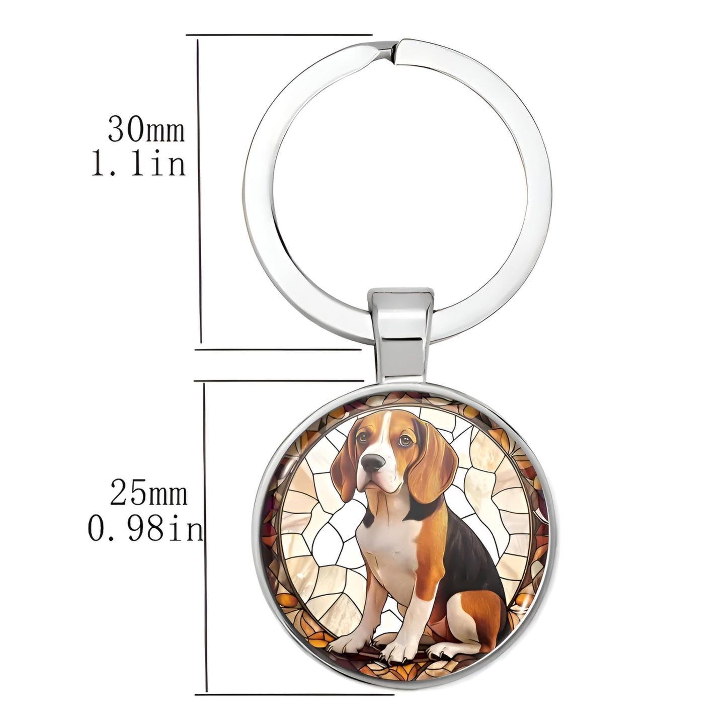 SUPAC Dog Lovers' Keychain, Different Puppy Breeds Portrait Round Glass Keychain, Silver Metal Frame, 1.06 Inch Diameter