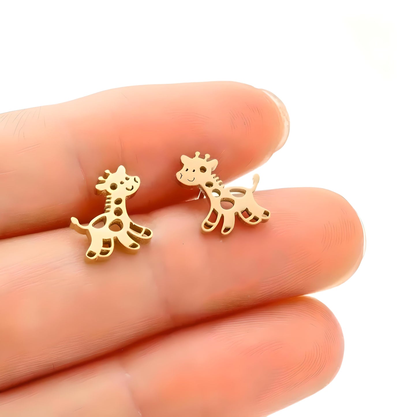 Cute Giraffe Stud Earrings, Black, Silver, Rose Gold, and Gold Options, Stainless Steel, Animal Design - Gift for Giraffe Lovers