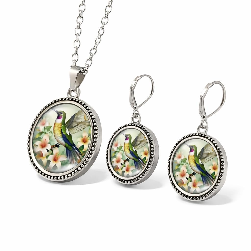 SUPAC Stunning Hummingbird Pendant Necklace - Two Humming Birds Searching for Flower - Fashionable Alloy Jewelry with Delicate Details - Birthday, Party, Gift Idea for Her