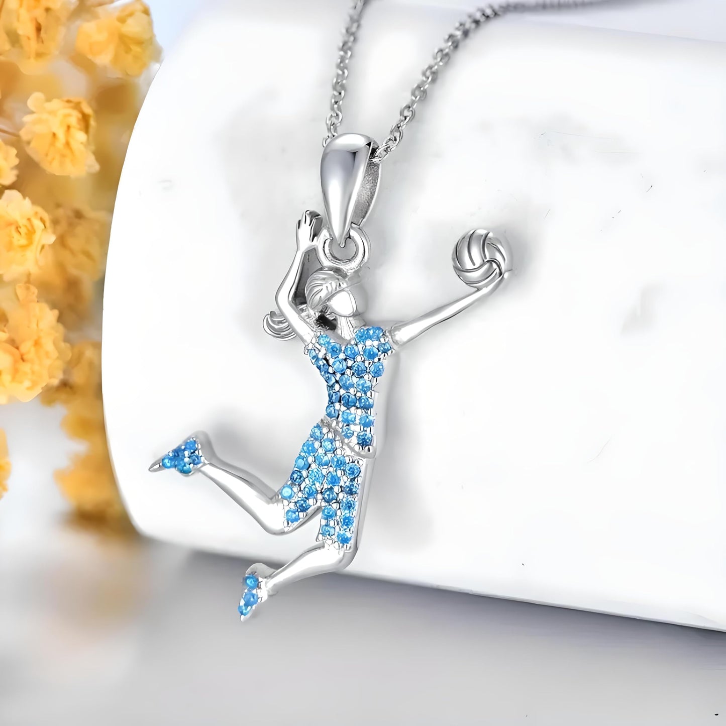 Sports Heart Necklace, 9 Different Sport Options: Basketball, Jumping Cheerleader, Gymnast, Softball, Volleyball, Ballet Ballerina, Runner, Sports Accessories Birthday Gift- Simulated Rainbow Diamonds, Christmas, Birthday or Party Gift