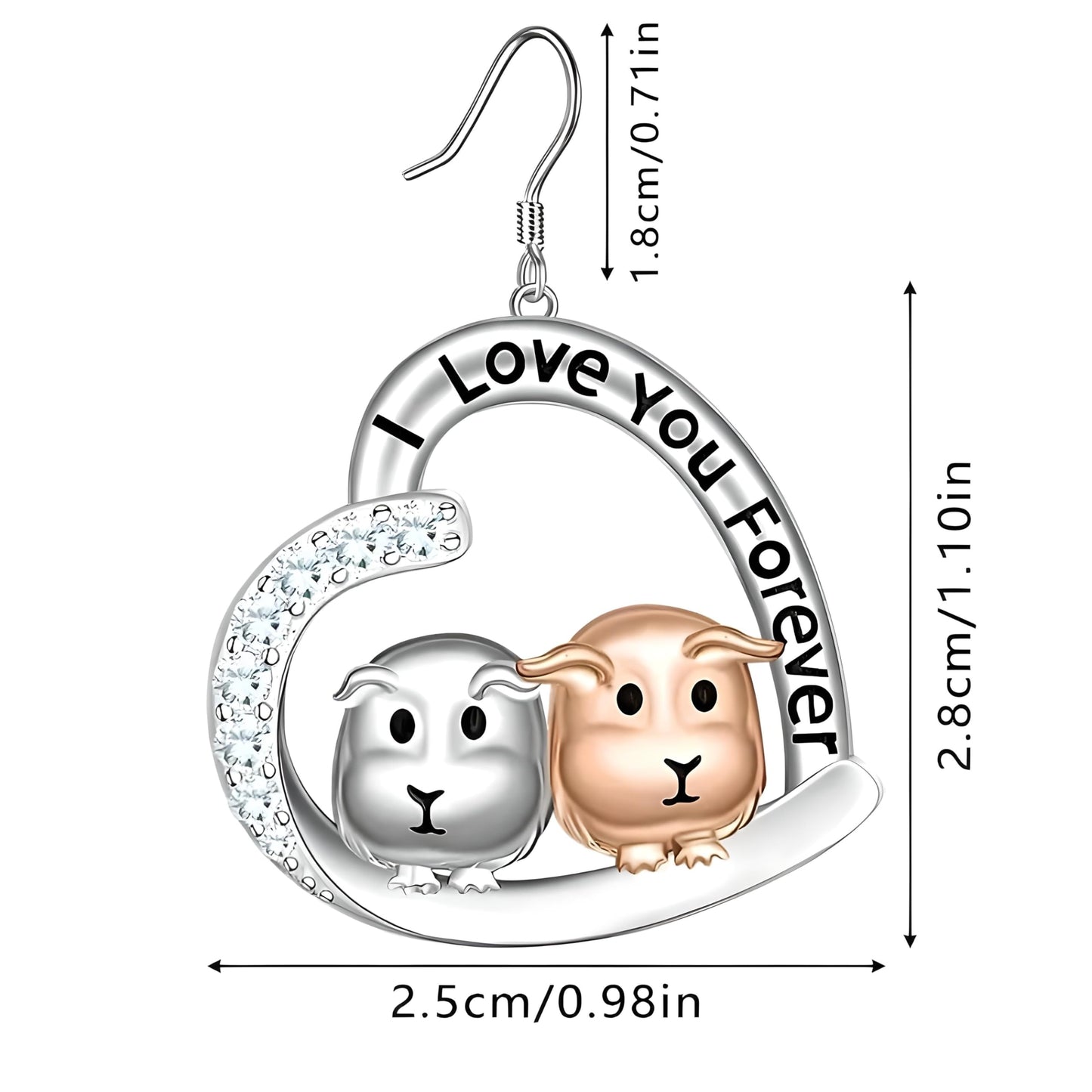SUPAC Love You Forever Guinea Pig Heart Necklace, Sterling Silver with Crystals - Christmas, Party, and Birthday Gift