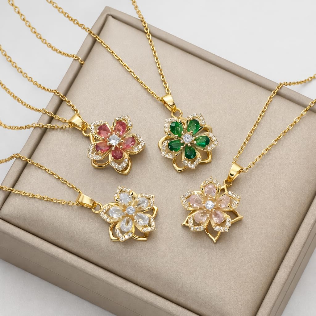 SUPAC Exquisite 360° Rotatable White Blossom Pendant Necklace - Fashion Decompression Jewelry with Adjustable Chain - Birthday Gift for Women, Lovers, Friends, and Family