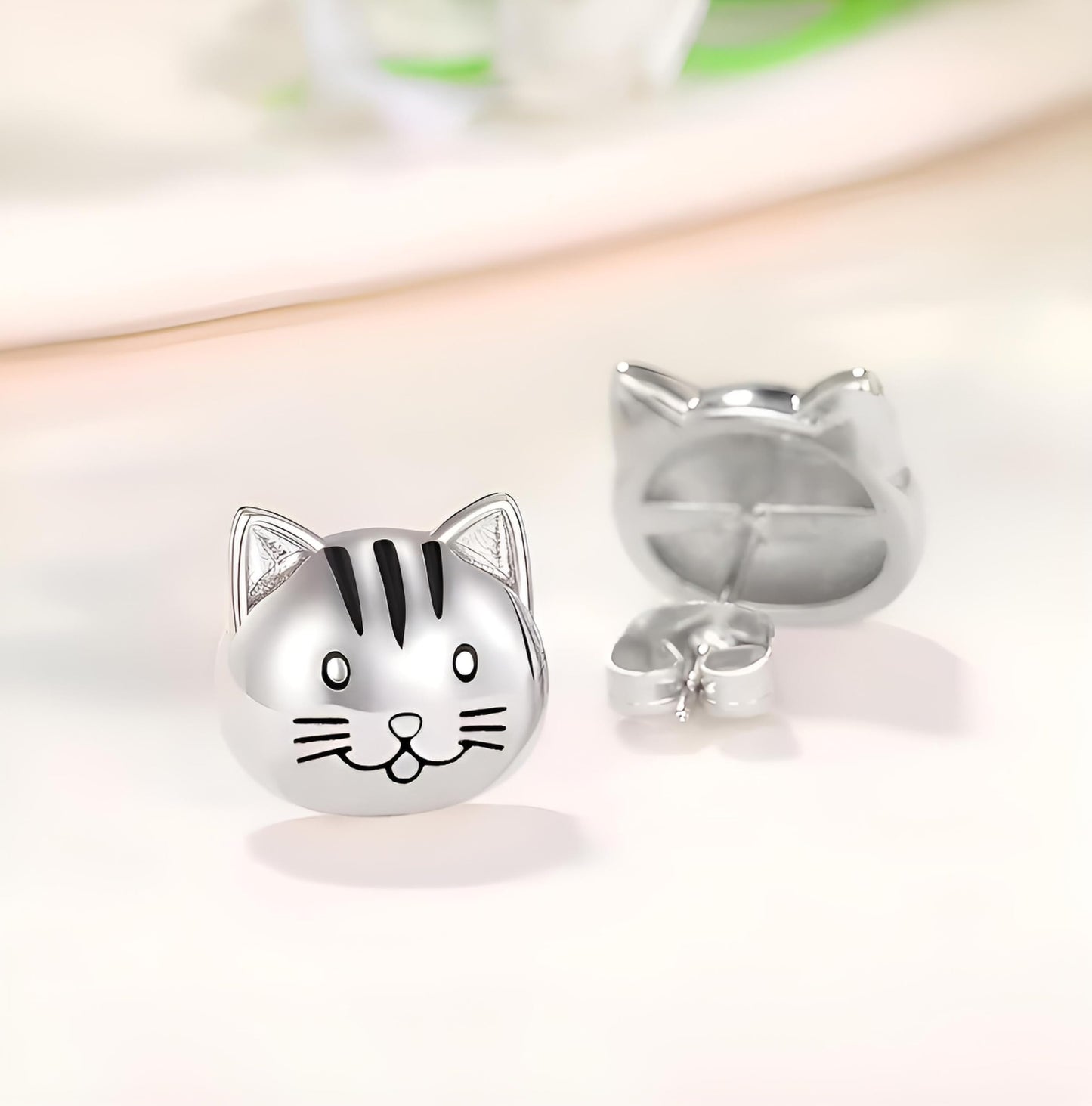 Stainless Steel Cat Face Earrings, Minimalist Cat Design Jewelry for Women - Hypoallergenic Animal Jewelry