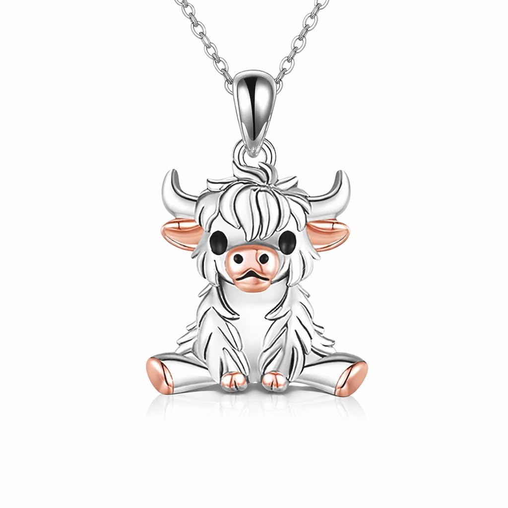 SUPAC Unique & Fashionable Cartoon Cow Necklace with Flower Pendant in White K