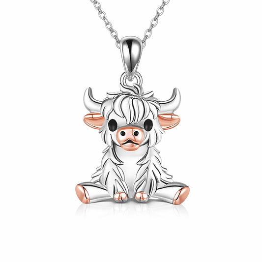 SUPAC Unique & Fashionable Cartoon Cow Necklace with Flower Pendant in White K