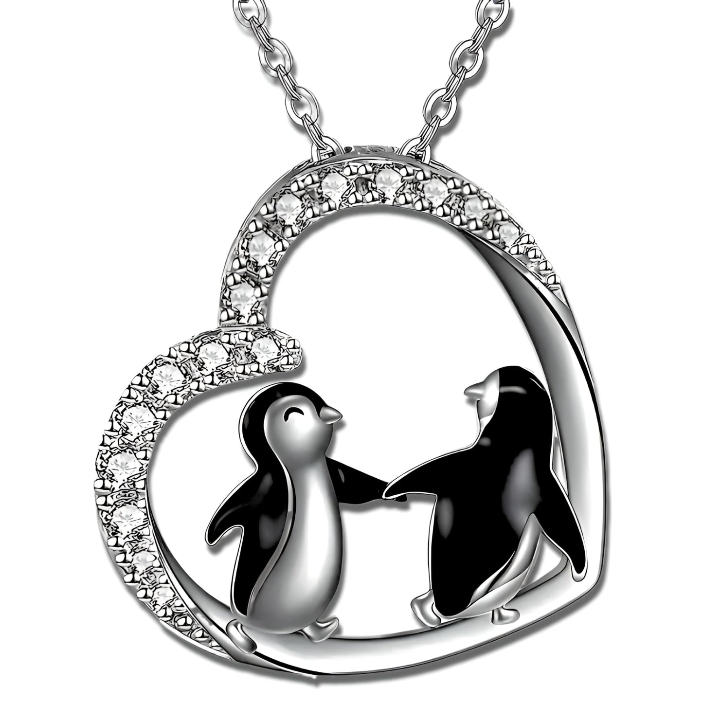 SUPAC Happy Feet Dancing Penguin with Snowflake Pendant Necklace with Rhinestones, Gift for a Birthday or Christmas