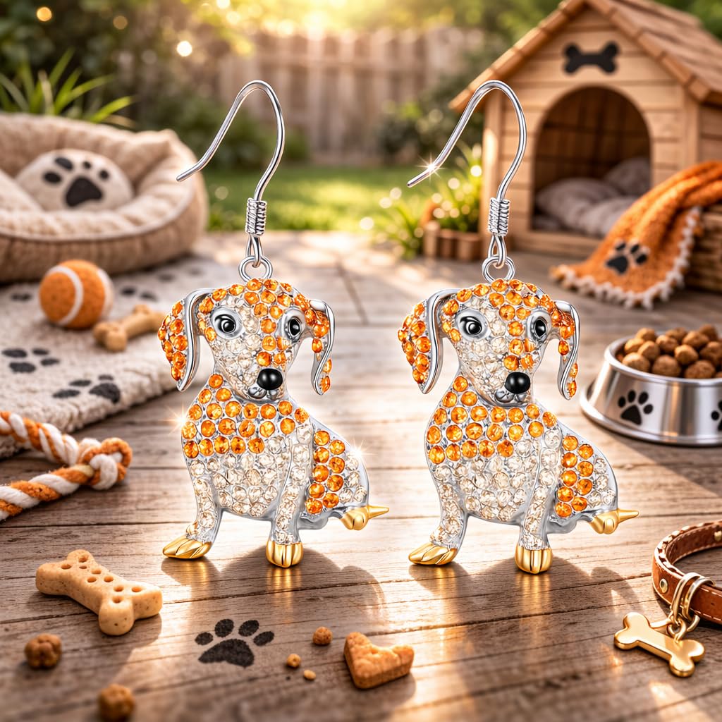 Dog Lovers' Earrings, Different Dog Breed Stud Earrings with Crystals, Rose Gold and Silver Tone - Party, Birthday, or Christmas Gift