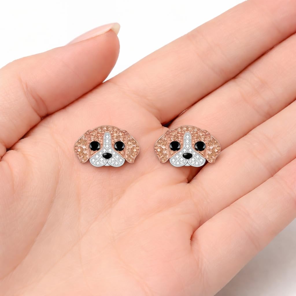 Dog Lovers' Earrings, Different Dog Breed Stud Earrings with Crystals, Rose Gold and Silver Tone - Party, Birthday, or Christmas Gift