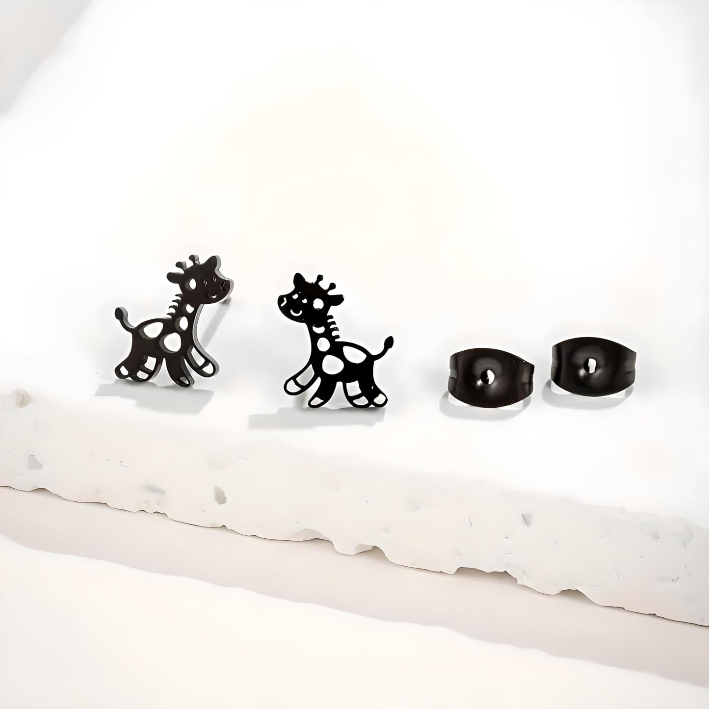 Cute Giraffe Stud Earrings, Black, Silver, Rose Gold, and Gold Options, Stainless Steel, Animal Design - Gift for Giraffe Lovers
