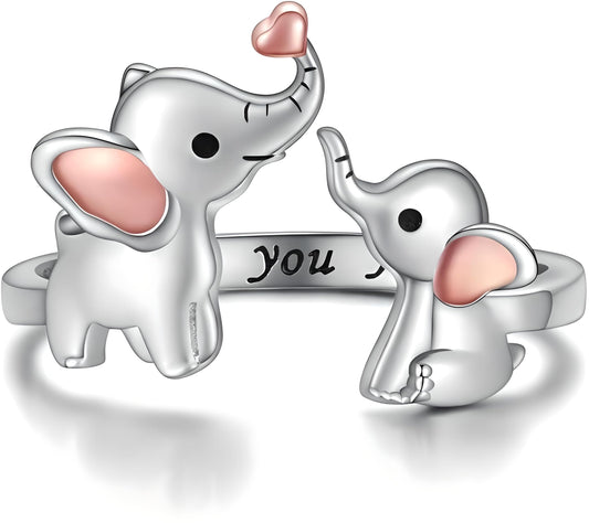 Silver Mom Daughter Adjustable Animal Ring Love Heart Animal Rings Jewelry Mother's Day Gifts for Women Wife Nana 6+ Variaitons
