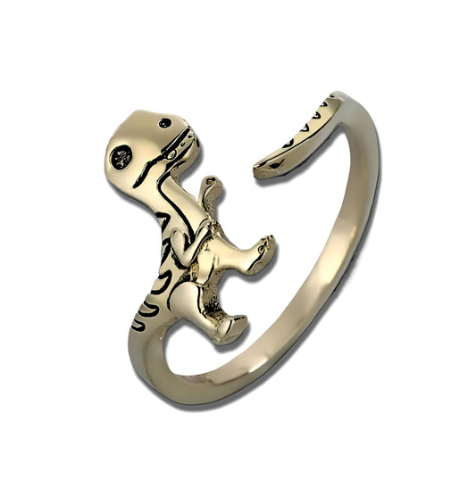 Dinosaur T-Rex Adjustable Ring, Sterling Silver, Cute Cartoon Design - Gift for Dinosaur Lovers