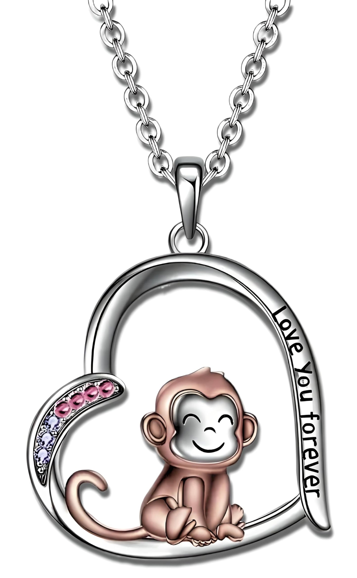 SUPAC Creative Cute Monkey Heart-shaped Pendant Necklace I Love You More, 3 Breeds of Monkey's, Little Monkey Holding Banana, Birthday Anniversary Party Gift For Animal Lovers