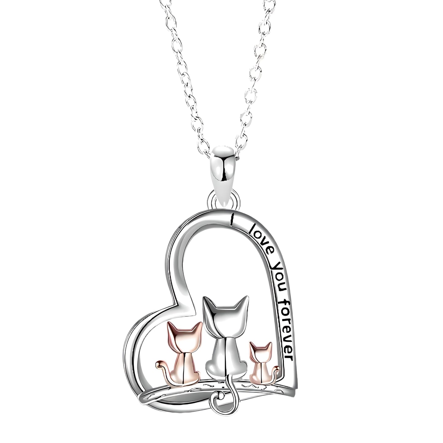SUPAC Cute Heart Necklace, With Black Cat - Charming Cat Heart in Rose Gold - Stylish Gift for Women & Party Accessory