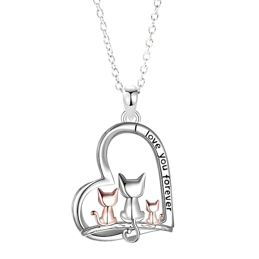SUPAC Cute Heart Necklace, With Black Cat - Charming Cat Heart in Rose Gold - Stylish Gift for Women & Party Accessory