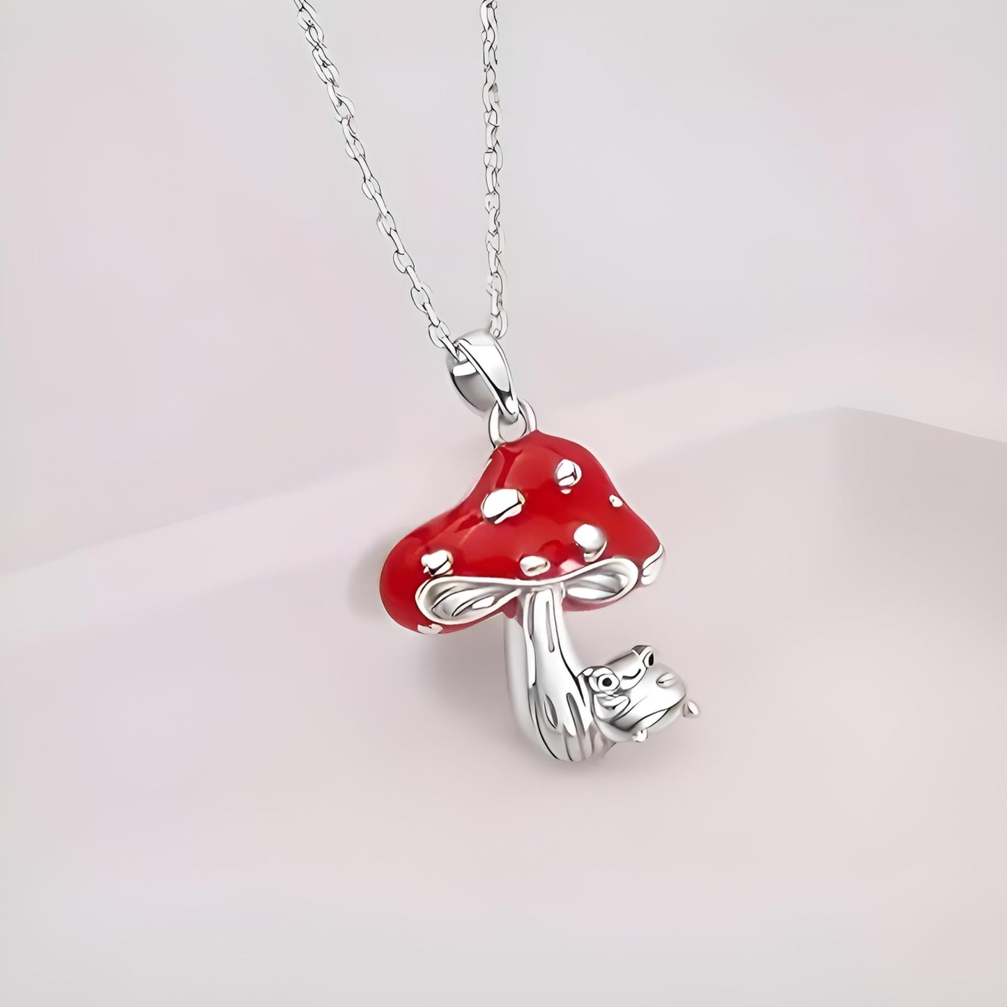 SUPAC Stainless Steel Mushroom Frog Pendant Necklace, 0.71 x 0.63 inch - Frog Lovers' Gift