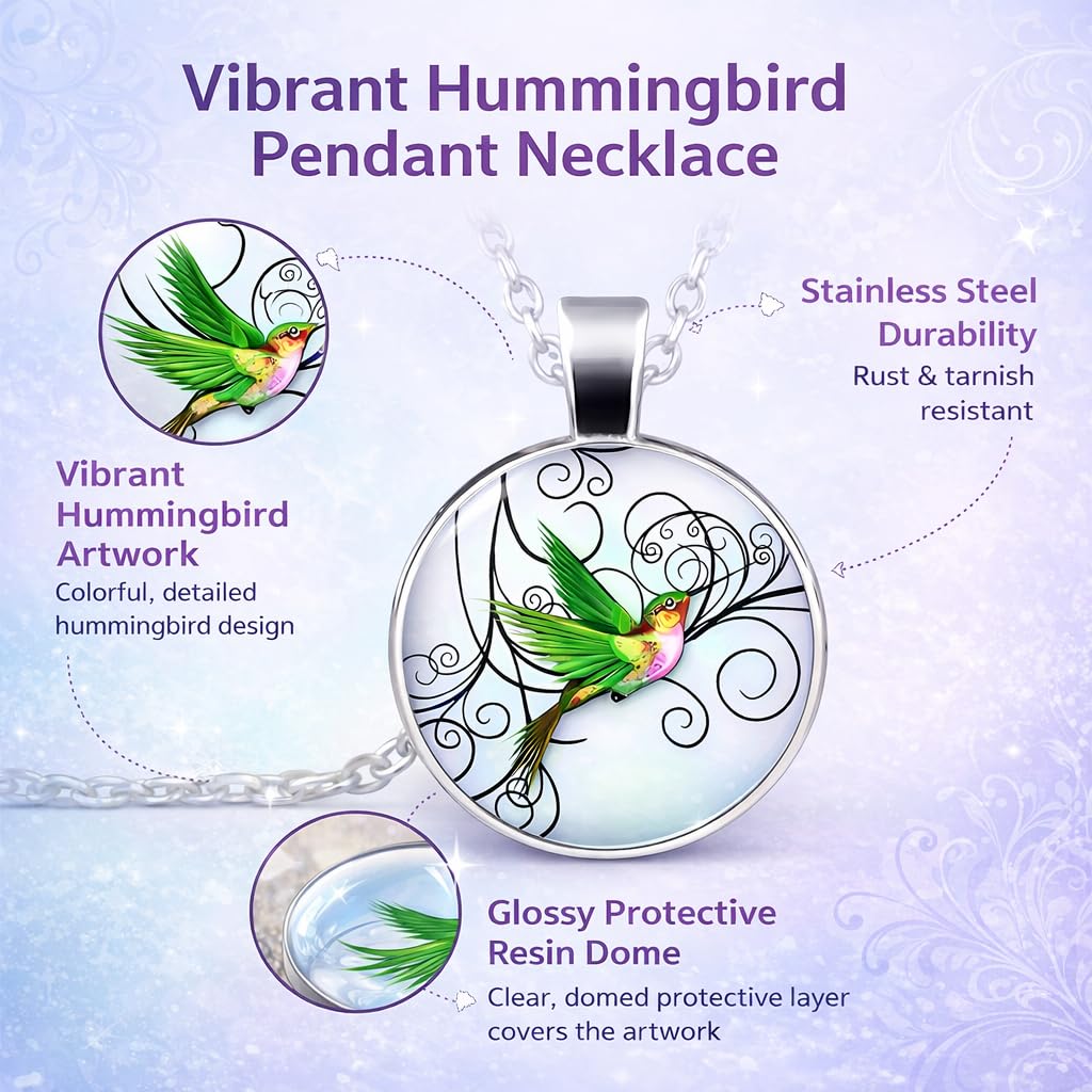 SUPAC Stunning Hummingbird Pendant Necklace - Two Humming Birds Searching for Flower - Fashionable Alloy Jewelry with Delicate Details - Birthday, Party, Gift Idea for Her