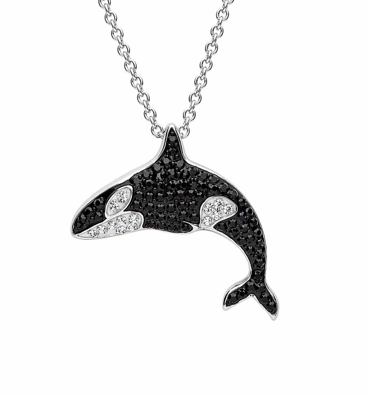 SUPAC Stainless Steel Silver Killer Whale Orca Whale Pendant Necklace, Black and Silver, Shamu Gift