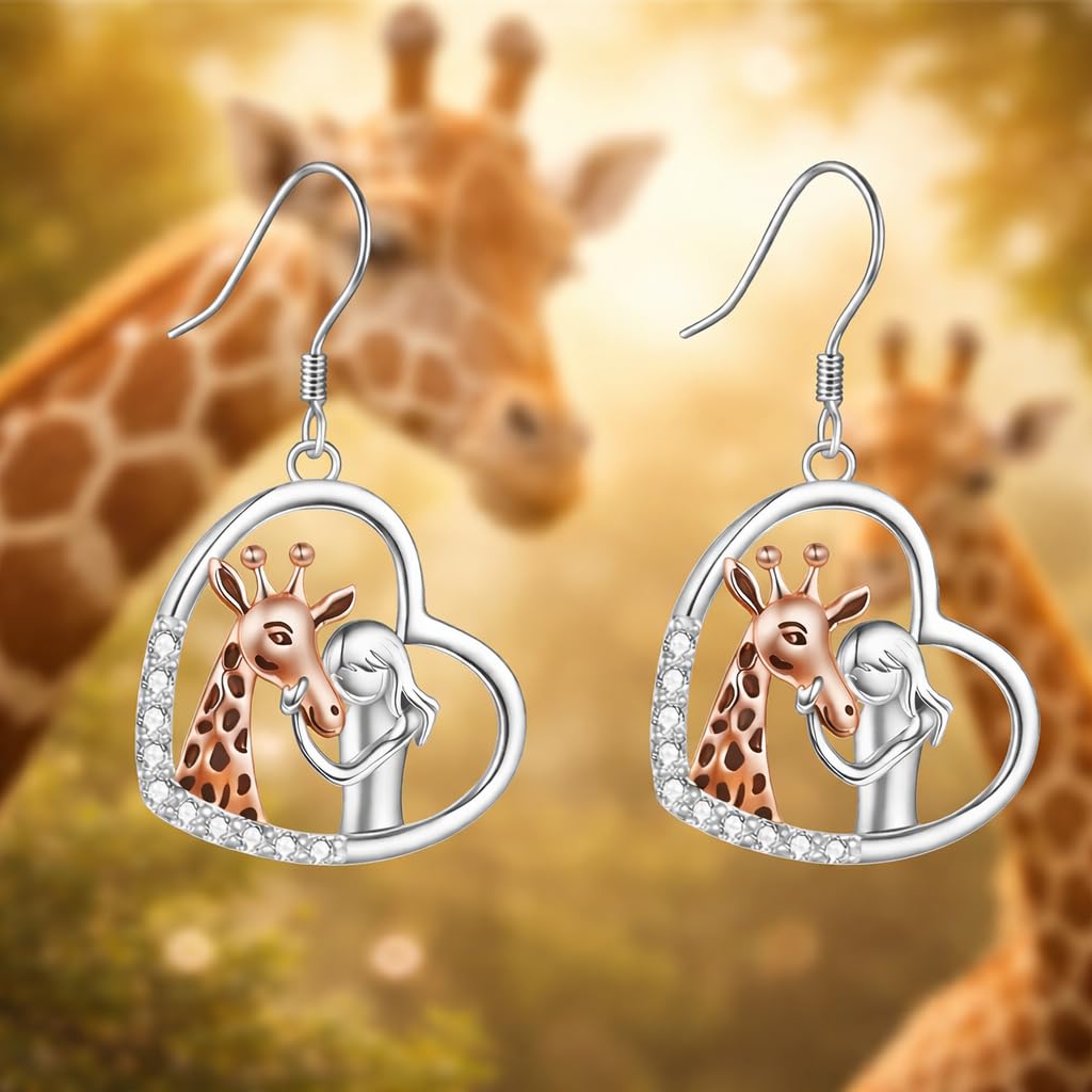 SUPAC Sterling Silver Giraffe Heart Pendant Necklace with Crystals