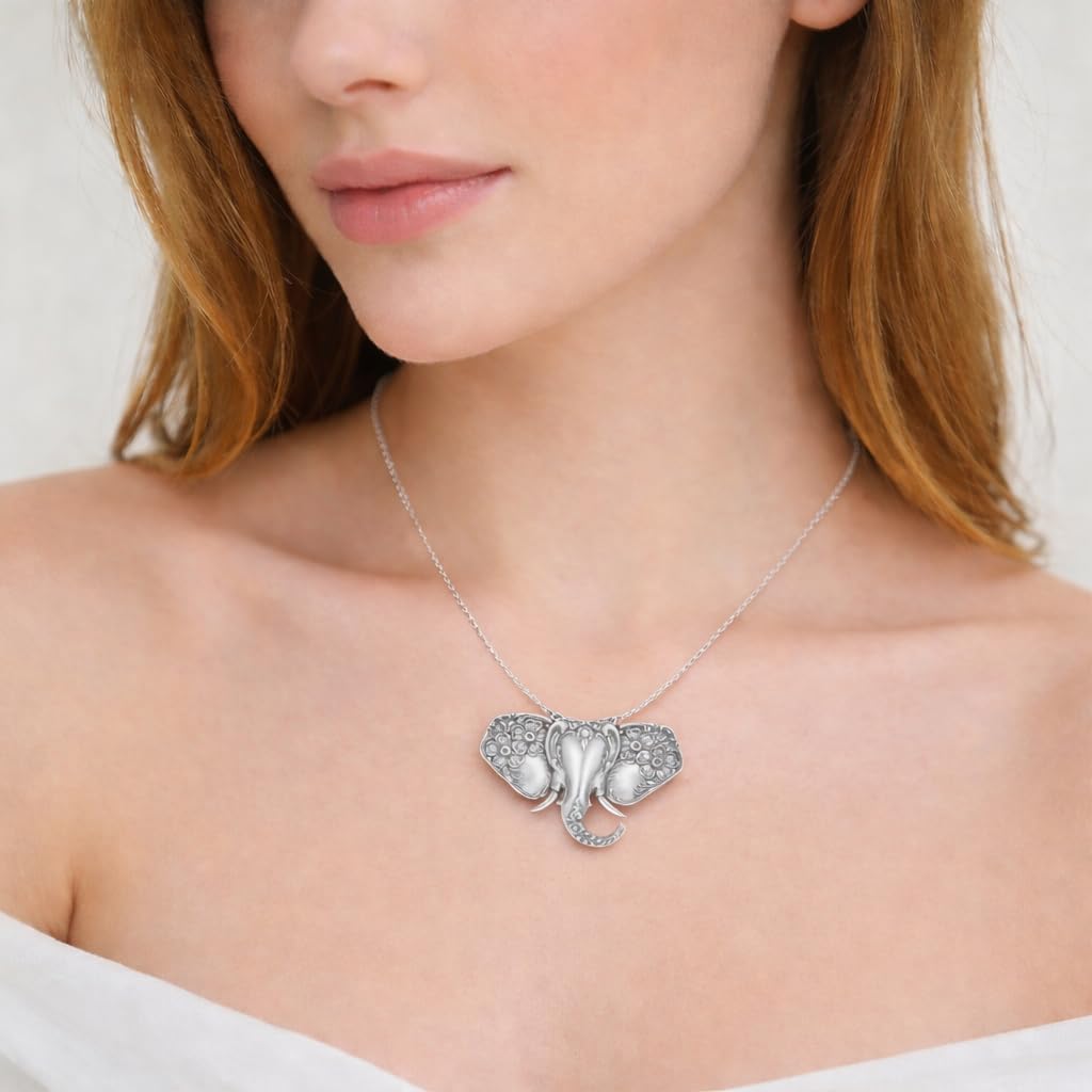 SUPAC Elephant Necklace, Silver Design - Elephant Lovers' Gift