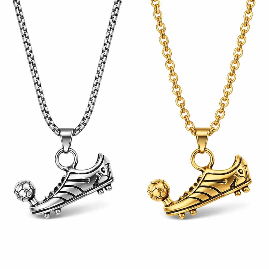 Soccer Cleats and Ball Silver or Gold Necklace – Show Your Love for the Beautiful Game!", - Score Style Points On and Off the Field! Stainless Steel Soccer Fan Pendant - Hip-Hop Street Style Necklace, Durable & Fashion-Forward SUPAC