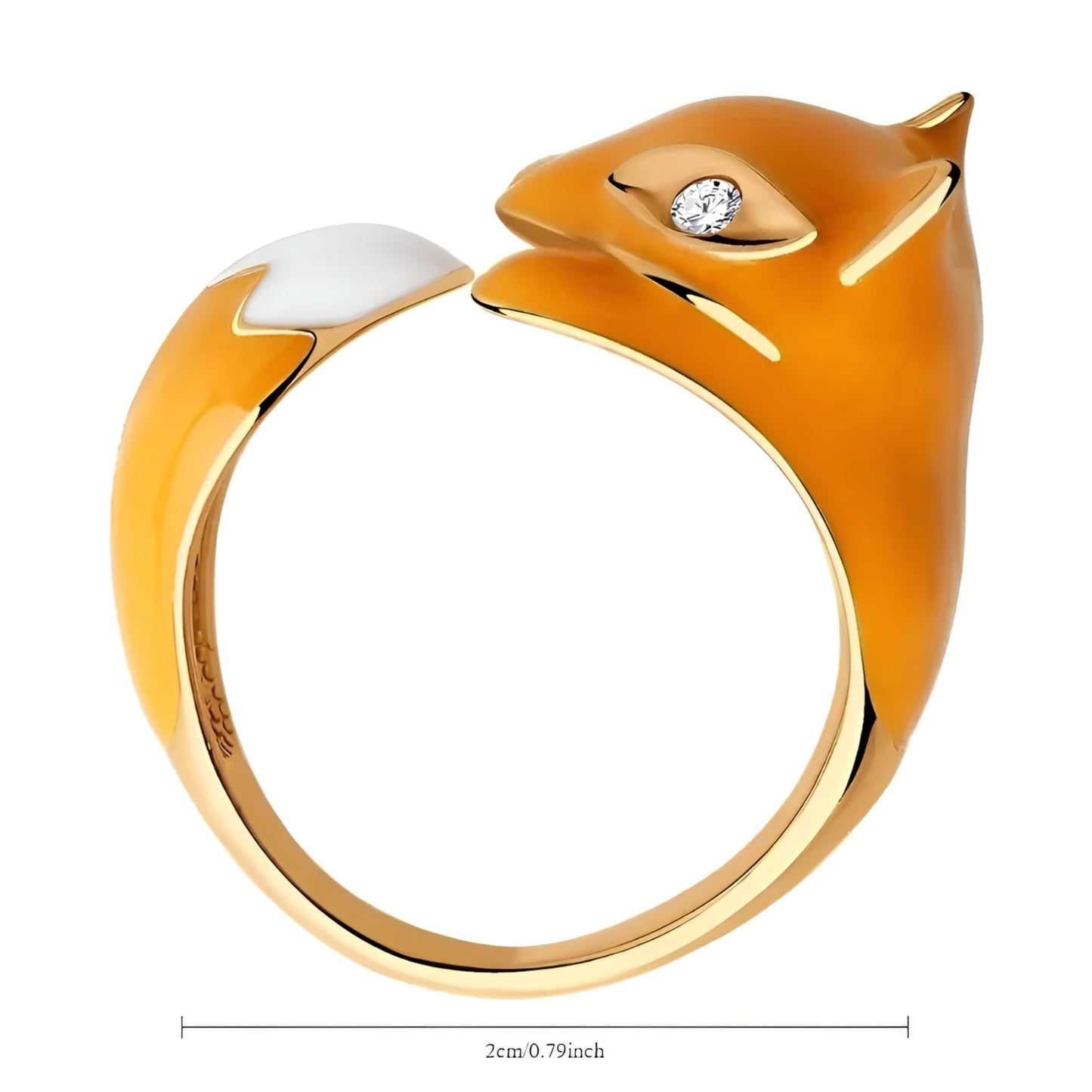 SUPAC Cute Fox Ring with Crystal Accents, Gold-Colored Enamel, Orange and White, Adjustable, 0.79 inch