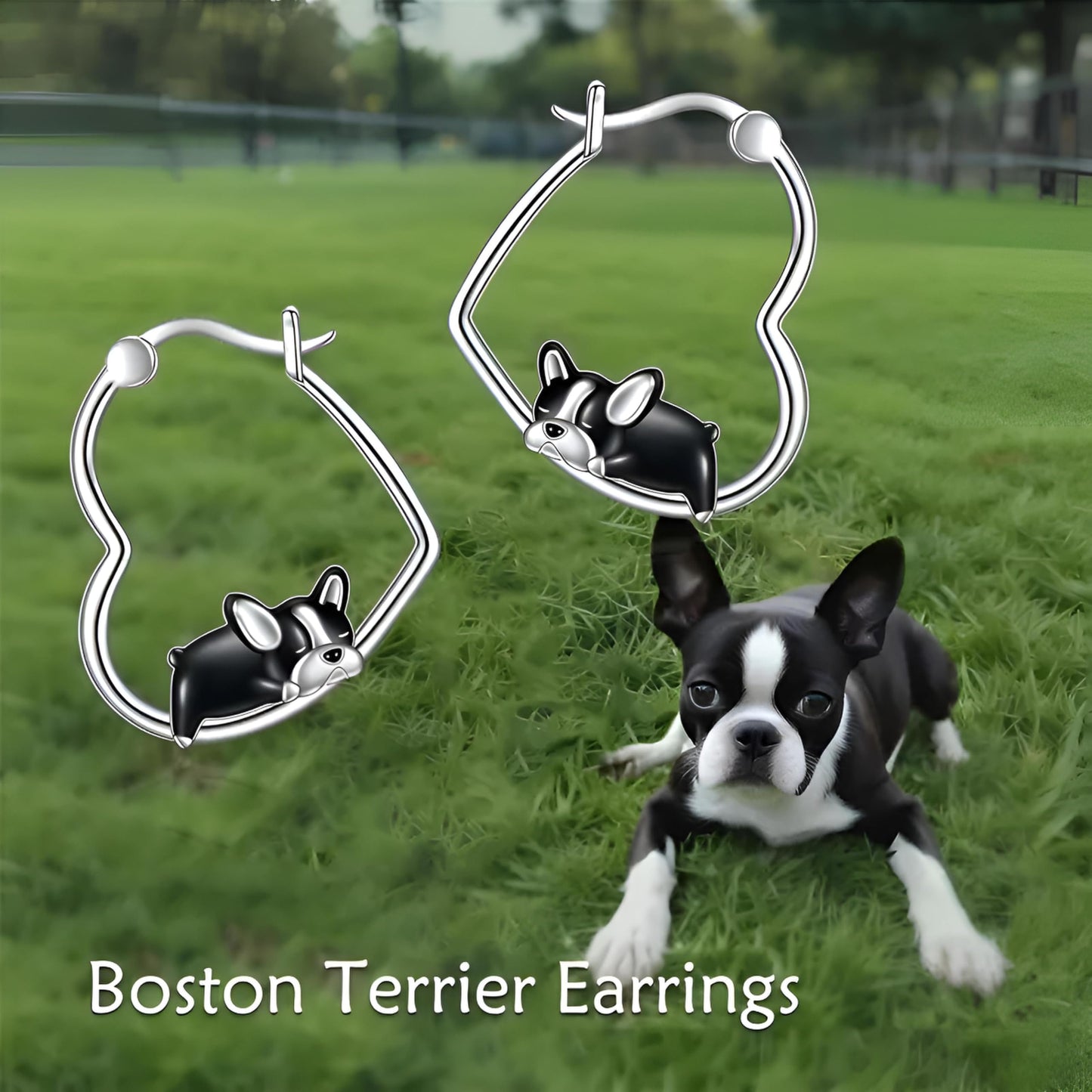 Stainless Steel Schnauzer and Boston Terrier Hoop Earrings, 0.945 inch Round Design, Dog Face Jewelry