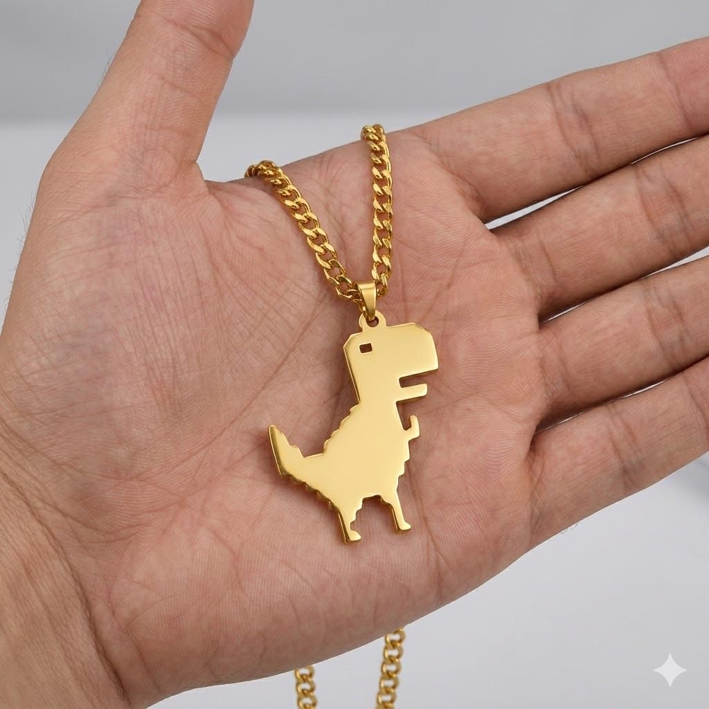 SUPAC Stainless Steel Plated T-Rex Dinosaur Pendant Necklace for Men or Women - Christmas or Birthday Gift
