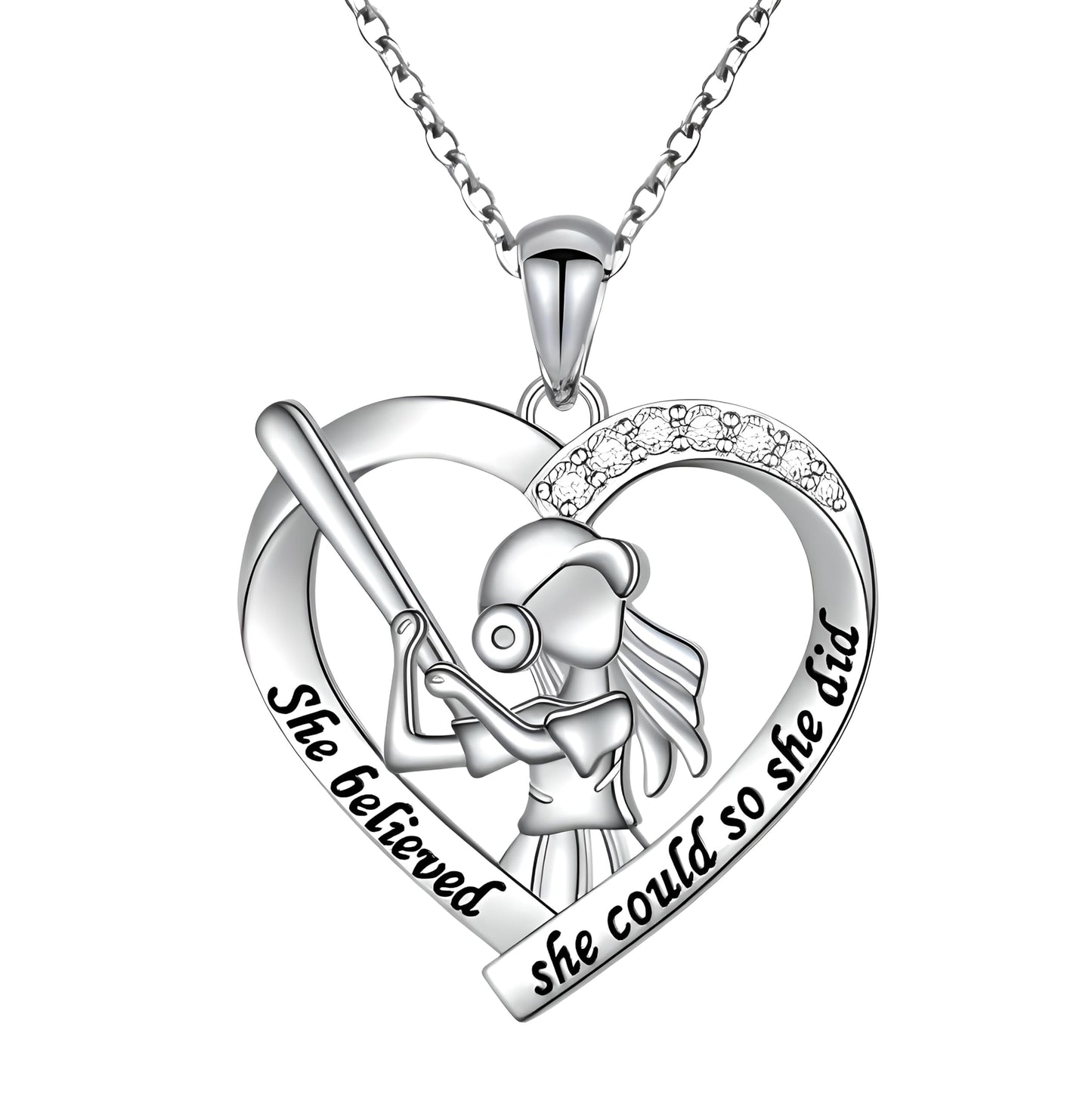 Sports Heart Necklace, 9 Different Sport Options: Basketball, Jumping Cheerleader, Gymnast, Softball, Volleyball, Ballet Ballerina, Runner, Sports Accessories Birthday Gift- Simulated Rainbow Diamonds, Christmas, Birthday or Party Gift
