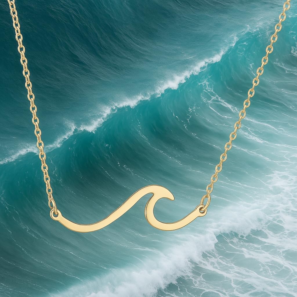 SUPAC Gold Wave Design Stainless Steel Necklace, 45cm Chain Length, 1.18 inch Pendant