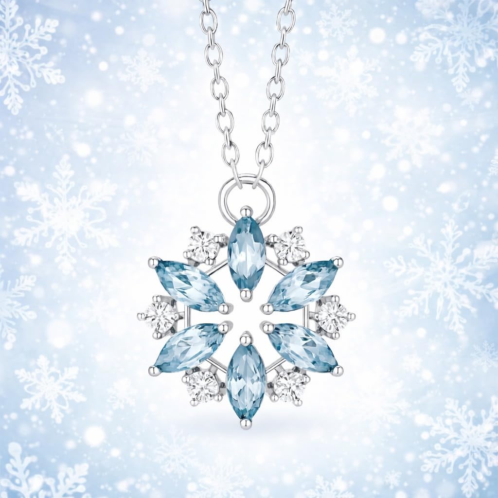 SUPAC Glitter Sky Blue Rhinestone Snowflake Pendant Necklace, Niche Design, Casual Wear, Christmas Gift
