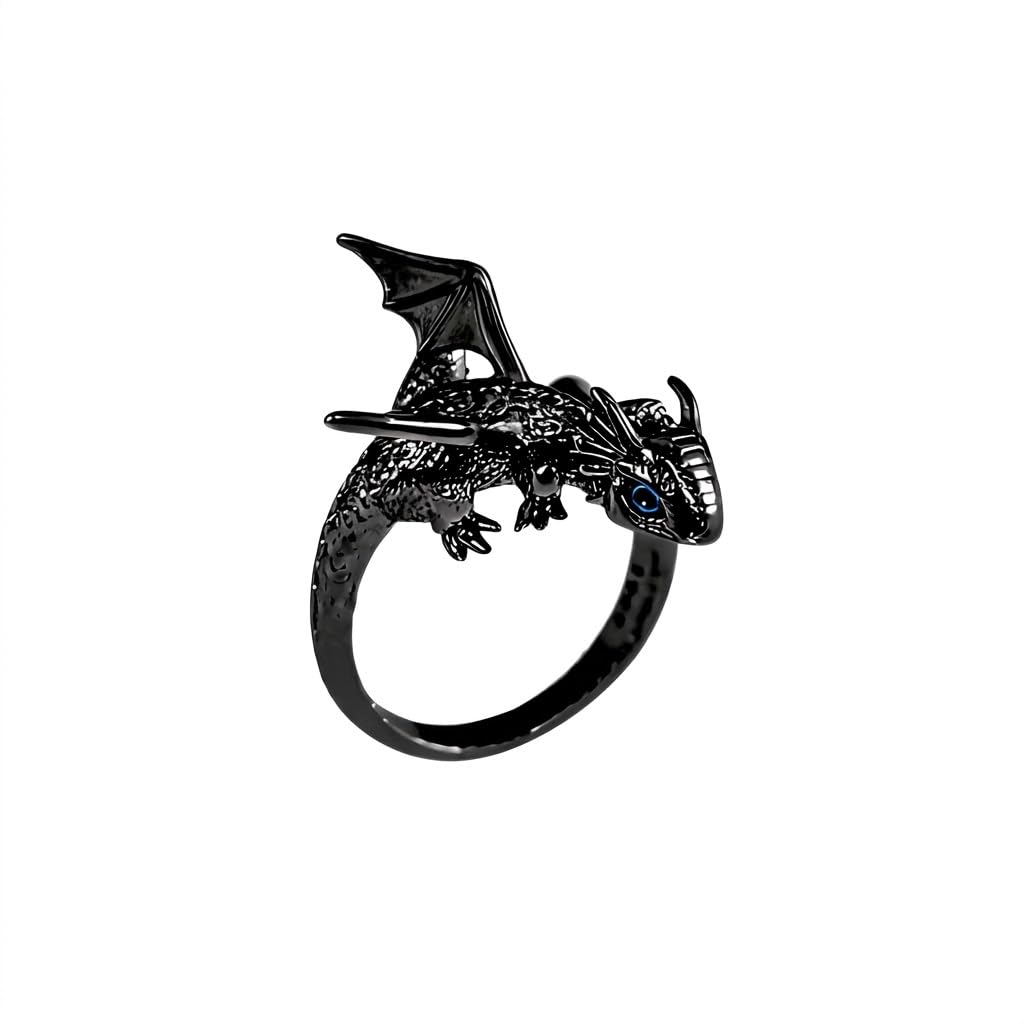 SUPAC Whimsical Silver Flying Dragon Ring - Unique Animal Shape Design, Adjustable Index Finger Ring for Men or Women, Cute Personality Statement Jewelry, Niche Fashion Accessory