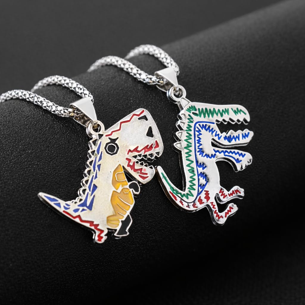 SUPAC Stainless Steel Plated T-Rex Dinosaur Pendant Necklace for Men or Women - Christmas or Birthday Gift